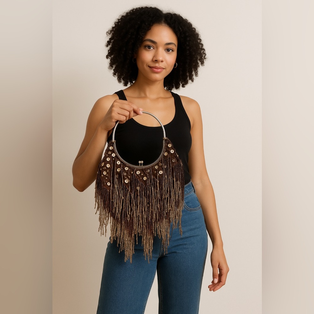 Vintage Inspired Beaded Fringe bag, Boho Luxe Evening Bag /Y2K Statement piece